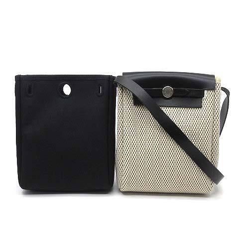 【中古】エルメス HERMES エールバッグ TPM ショルダーバッグ 斜め掛け ポシェット 替えバッグ付き トワルアッシュ ナチュラル ブラック