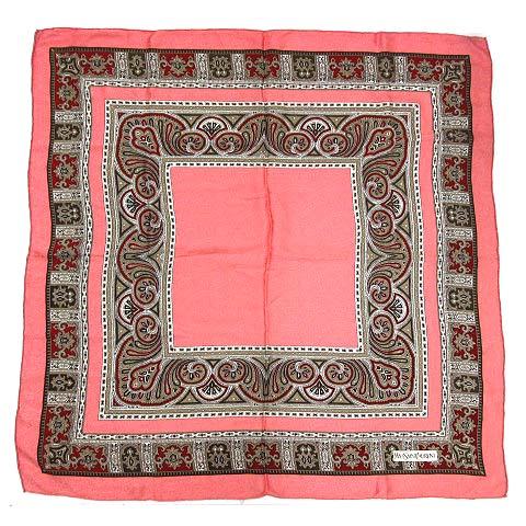 【中古】イヴサンローラン YVES SAINT LAURENT Foulards シルク スカーフ ペイズリー サーモンピンク 90cm