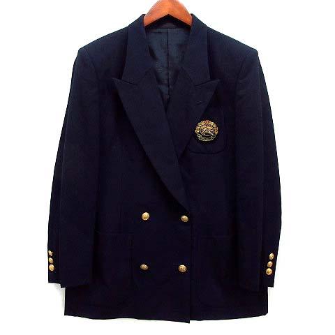 【中古】バーバリーズ Burberrys リースエンブレム ブレザー ジャケット 金ボタン ピークドラペル 紺 ネイビー 9AR レディース