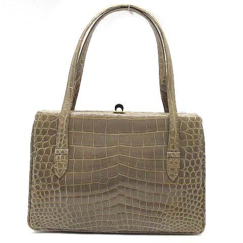 【中古】マジェスティック majestic IRV クロコダイル ハンドバッグ シャイニング ライトベージュ 西ドイツ製