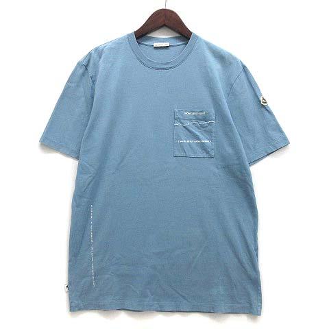 【中古】モンクレール MONCLER 7 FRGMT フラグメント 2023SS ロゴ ポケット Tシャツ 半袖 クルーネック ライトブルー S メンズ