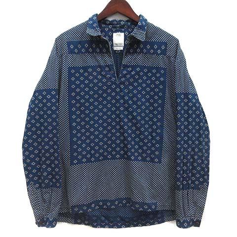 【中古】ビズビム VISVIM カーチフ ドット チュニック シャツ 長袖 KERCHIEF DOTS TUNIC SHIRT コットン リネン ブルー 1 0114105011027