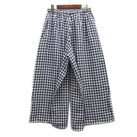 【中古】イクナ/スズキタカユキ ikkuna / suzuki takayuki gathered pants ギンガムチェック リネン ワイドパンツ ネイビー 紺 1 201010P 中古】イクナ/スズキタカユキ ikkuna / suzuki takayuki gathered