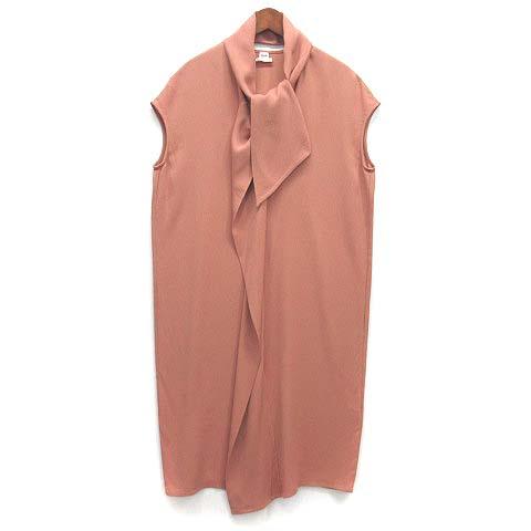 【中古】エルメス HERMES レーヨン シルク ストール付き ワンピース フレンチスリーブ ピンクオレンジ 34 レディース