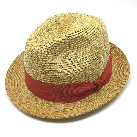 【中古】ボルサリーノ Borsalino ストローブレード パナマ ハット 中折れ 帽子 M ナチュラル オレンジ イタリア製