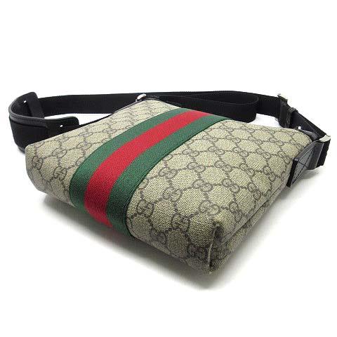 【中古】グッチ GUCCI GGスプリーム ショルダーバッグ 斜め掛け シェリーライン ウェブストライプ PVC レザー ベージュ ブラック 471454 中古】グッチ GUCCI GGスプリーム ショルダーバッグ 斜め掛け シェリー