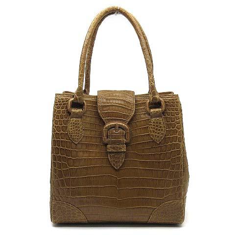 【中古】ハマノ HAMANO 濱野皮革工藝 クロコダイル ハンドバッグ マット ブラウンベージュ 美品