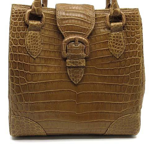 中古】ハマノ HAMANO 濱野皮革工藝 クロコダイル ハンドバッグ マット