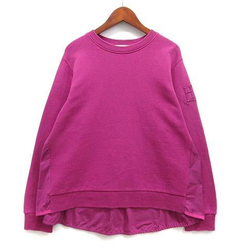 【中古】ヘルノ HERNO Aライン 切替 スウェット プルオーバー Hロゴ 長袖 クルーネック トレーナー ピンク 42 レディース