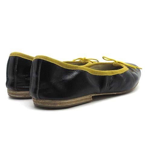【中古】ポルセリ PORSELLI 25SS バレエシューズ ソリッド ナッパレザー パンプス フラットシューズ ブラック マスタード 38 約23.5-24cm 中古】ポルセリ PORSELLI 25SS バレエシューズ ソリッド ナッパレザー