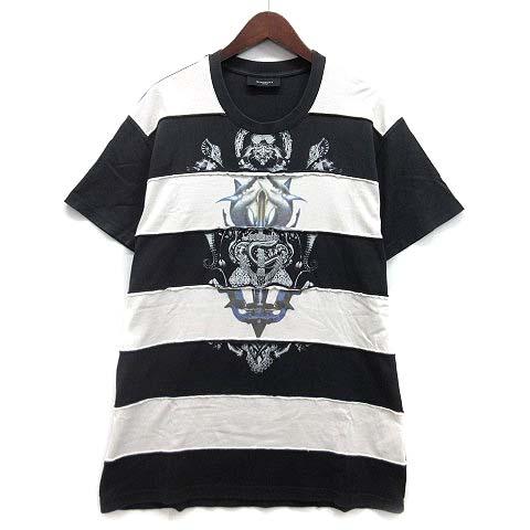 【中古】ジバンシィ GIVENCHY シャーク ボーダー 切替 オーバーサイズ Tシャツ カットソー 半袖 ブラック ホワイト XXS 9F 7464 11 ☆AA