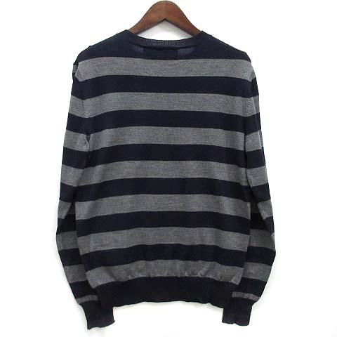 【中古】ディースクエアード DSQUARED2 ボーダー ロゴ ウール ニット セーター 長袖 2020AW グレー ネイビー 紺 S S74HA1118 メンズ 中古】ディースクエアード DSQUARED2 ボーダー ロゴ ウール ニット