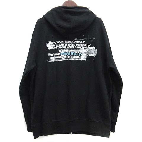 【中古】グラウンドワイ ヨウジヤマモト GroundY バックプリント スウェット フルジップ ロング パーカー ブラック 黒 4 GR-T51-093