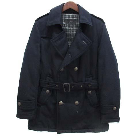 【中古】バーバリーブラックレーベル BURBERRY BLACK LABEL ナポレオン ウール ダウン コート ジャケット 裏地チェック ネイビー 紺 M