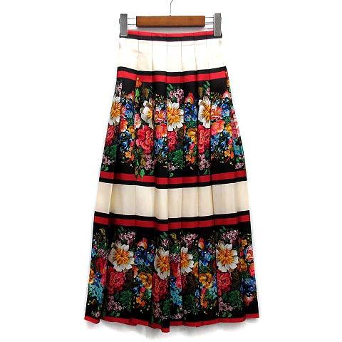 【中古】グッチ GUCCI フラワー プリント シルク プリーツ ロング スカート 409370 マルチカラー 36 レディース