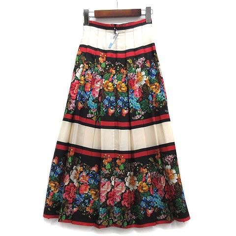 【中古】グッチ GUCCI フラワー プリント シルク プリーツ ロング スカート 409370 マルチカラー 36 レディース_1
