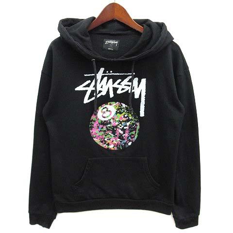 【中古】ステューシー STUSSY 8ボール スウェット パーカー プルオーバー USA製 ブラック 黒 S レディース