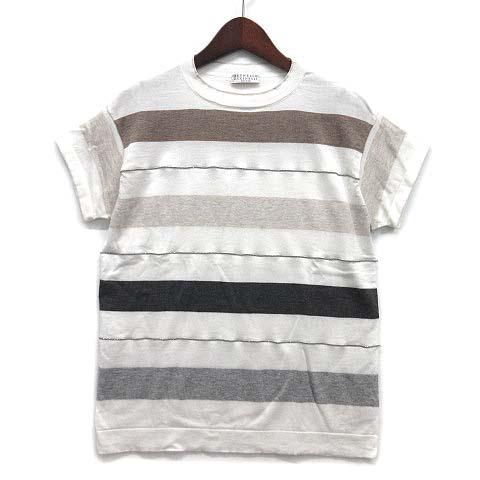 【中古】ブルネロクチネリ BRUNELLO CUCINELLI モニーレ ボーダー コットン ハイゲージ Tシャツ ニットソー 2021SS ホワイト 白 XXS