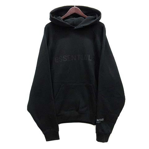 【中古】エフオージー エッセンシャルズ FOG ESSENTIALS フロントロゴ プルオーバー パーカー FRONT LOGO HOODIE ブラック 黒 L ☆AA★