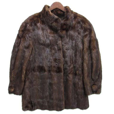 【中古】エンバ EMBA ポンポン付き ミンクファー コート 毛皮 ダークブラウン 11 レディース