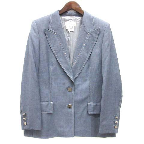 【中古】エスカーダ ESCADA マルガレータレイ GUABELLO SUPER 110S ウール テーラード ジャケット スタッズ ライトブルー 38 レディース