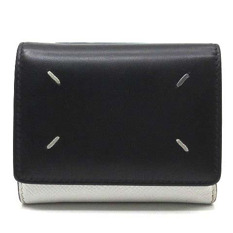 【中古】メゾンマルジェラ Maison Margiela 4ステッチ 三つ折り 財布 レザー コンパクト ウォレット SA3UI0017 P5787 HA202 黒 白 ☆AA★