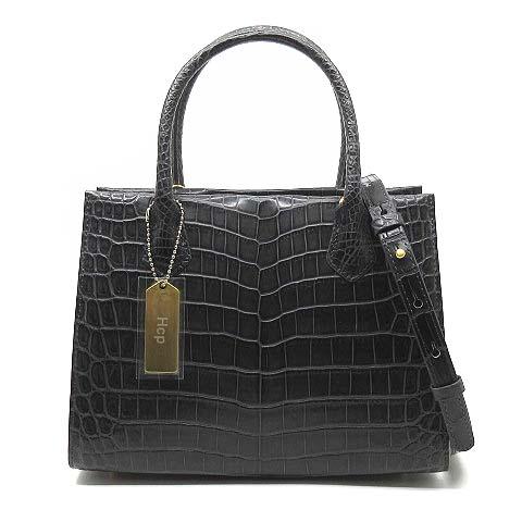 【中古】Hcp社製 マット クロコダイル 2WAY ハンドバッグ ショルダー付き グレー 新品同様 レディース