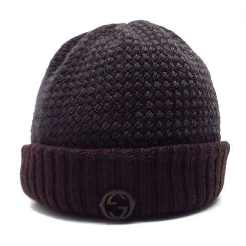 【中古】グッチ GUCCI インターロッキングG ウール ニットキャップ ニット帽 ビーニー パープル M レディース