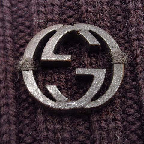 【中古】グッチ GUCCI インターロッキングG ウール ニットキャップ ニット帽 ビーニー パープル M レディース_1