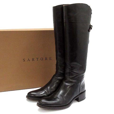 【中古】サルトル SARTORE SR1400 PARMA 432 T.MOR ロング ブーツ クロスストラップ バックジップ 35.5 22.5cm~23cm ダークブラウン