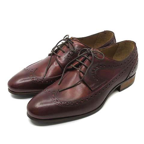 【中古】フランコリオーネ FRANCO LIONE ウィングチップ レザー ビジネスシューズ 革靴 外羽根 ブラウン 茶 39 約25cm 美品 メンズ