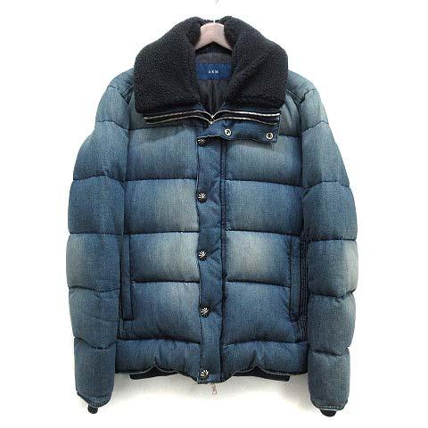 【中古】エーケーエム AKM レイヤード デニム ダウンジャケット 襟ボア B-SKI CUSTOM DENIM DOWN B272 インディゴ ブルー L メンズ