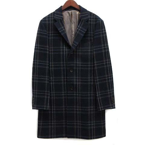 【中古】コムサメン COMME CA MEN ツイード チェック チェスター コート 段返り3B ネイビー 紺 M 07-10WN05-109 メンズ