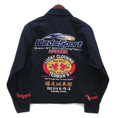 【中古】テッドマン×カミナリ×坂東商会 コラボ コットン ジャケット ジップアップ スイングトップ ネイビー 紺 S tdnj-6000weds メンズ