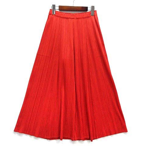 【中古】プリーツプリーズ PLEATS PLEASE イッセイミヤケ ワイドパンツ 2 オレンジ PP03-JF205 2020AW レディース