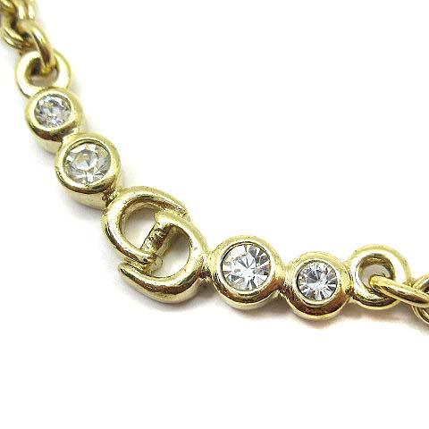 【中古】クリスチャンディオール Christian Dior CDロゴ ラインストーン ネックレス ペンダント チェーン ゴールド ヴィンテージ ☆AA★