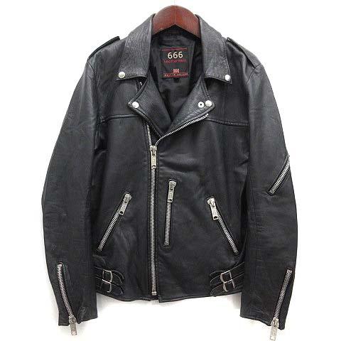 【中古】トリプルシックス 666 タイトフィット ダブル ライダースジャケット 羊革 シープスキン 34 グレー 英国製 メンズ