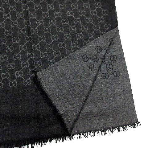 【中古】グッチ GUCCI GG柄 ウール シルク 大判 ストール グレー ブラック