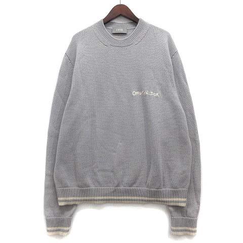 【中古】ディオール DIOR ウール アルパカ ニット ロゴ 刺繍 セーター クルーネック 長袖 2024AW グレー XL 443M650AT879 メンズ