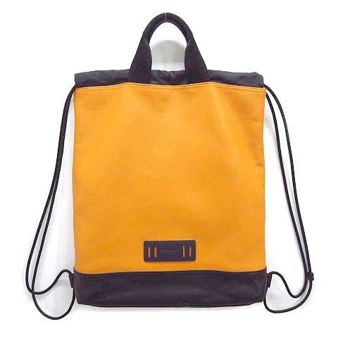 【中古】コーチ COACH リュックサック デイパック テイレン ドローストリングバッグ レザー マリーゴールド ブラック F72942