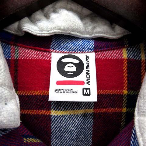 【中古】エーエイプ アベイシングエイプ AAPE NOW フーデッド ヘビーネルシャツ ジャケット moonface check hooded shirt jacket M 美品_2