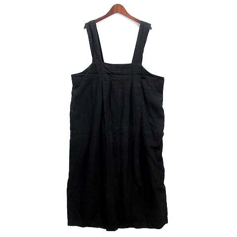 【中古】ネストローブ nest Robe ブラック リネン ボックス 吊り ワンピース ロング ジャンスカ 01234-1446 2023AW 黒 F レディース