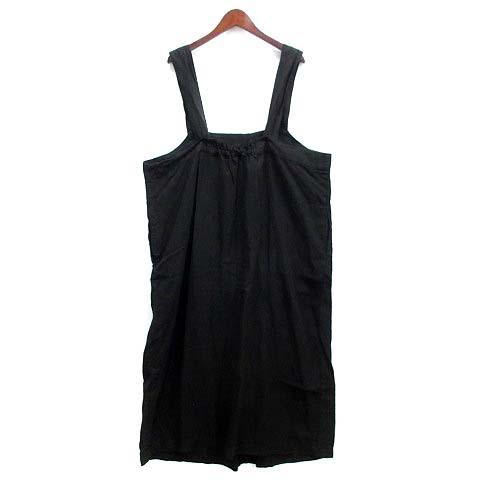 【中古】ネストローブ nest Robe ブラック リネン ボックス 吊り ワンピース ロング ジャンスカ 01234-1446 2023AW 黒 F レディース