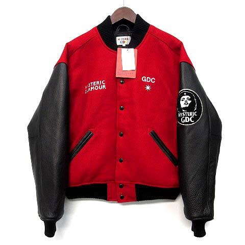【中古】未使用 ヒステリックグラマー HYSTERIC GLAMOUR ジーディーシー GDC コラボ 袖革 スタッズ スタジャン stadium jumper レッド M