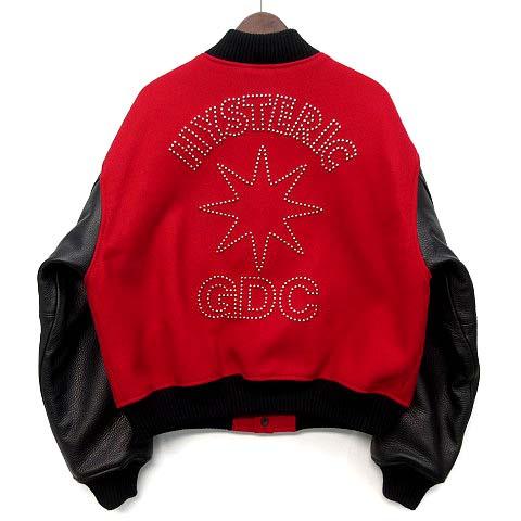 【中古】未使用 ヒステリックグラマー HYSTERIC GLAMOUR ジーディーシー GDC コラボ 袖革 スタッズ スタジャン stadium jumper レッド M_1