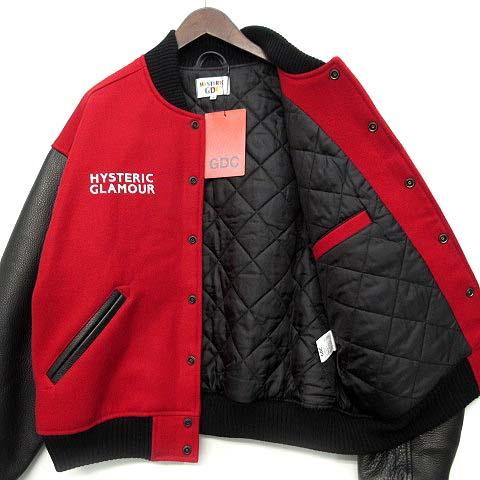 【中古】未使用 ヒステリックグラマー HYSTERIC GLAMOUR ジーディーシー GDC コラボ 袖革 スタッズ スタジャン stadium jumper レッド M_3