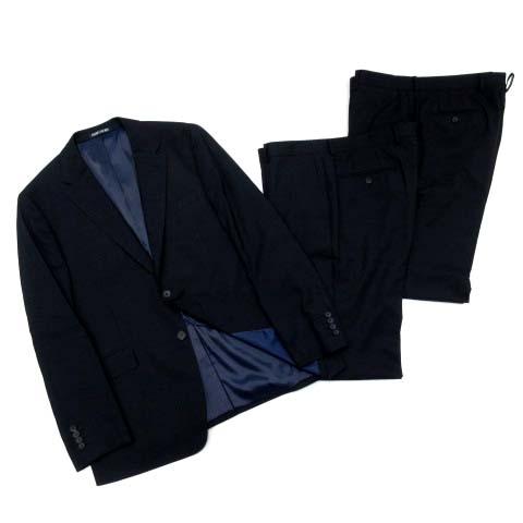 【中古】パーソンズ PERSON'S FOR MEN NANOTEX スタイリッシュスーツ セットアップ チェック 2B ジャケット 2パンツ ネイビー BE6 美品