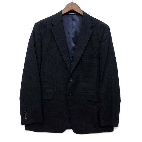 【中古】パーソンズ PERSON'S FOR MEN NANOTEX スタイリッシュスーツ セットアップ チェック 2B ジャケット 2パンツ ネイビー BE6 美品_1