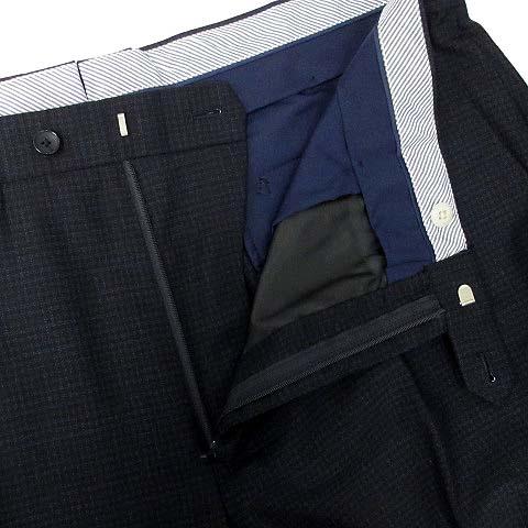 【中古】パーソンズ PERSON'S FOR MEN NANOTEX スタイリッシュスーツ セットアップ チェック 2B ジャケット 2パンツ ネイビー BE6 美品_6