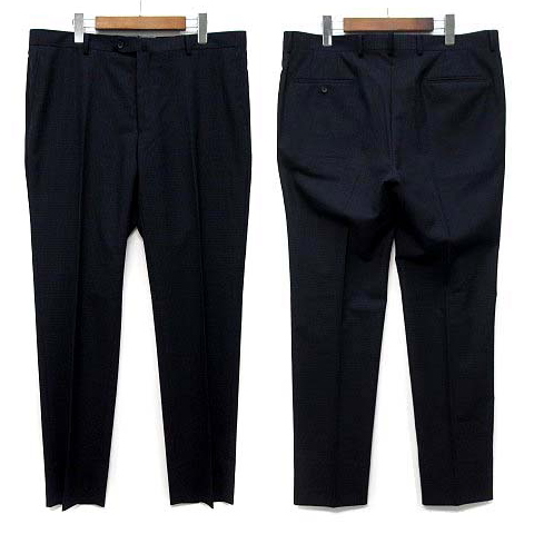 【中古】パーソンズ PERSON'S FOR MEN NANOTEX スタイリッシュスーツ セットアップ チェック 2B ジャケット 2パンツ ネイビー BE6 美品_7